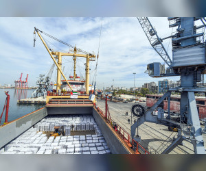 一艘来自阿联酋的轮船满载着1000吨食品抵达拉塔基亚港